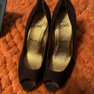 Christian Louboutin Dark Brown Peep-Toe Heels